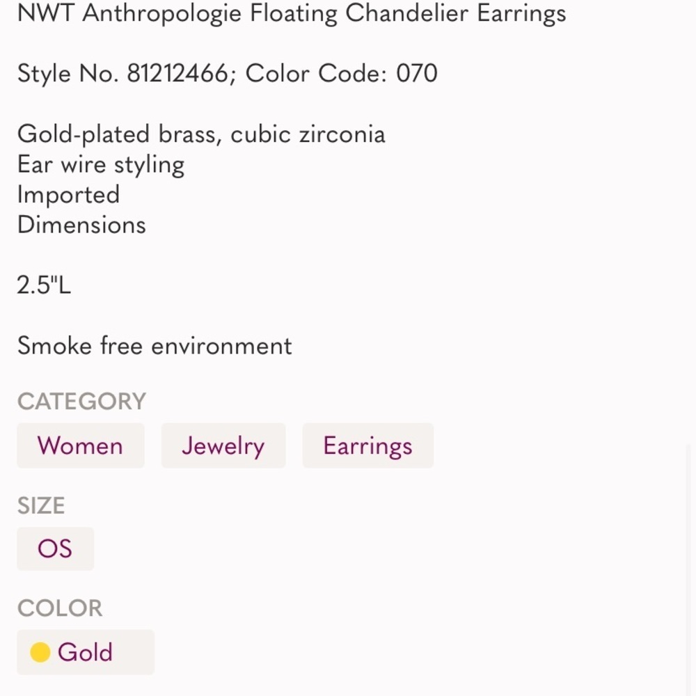 NWT Anthropologie Floating Chandelier Earrings - Picture 3 of 4
